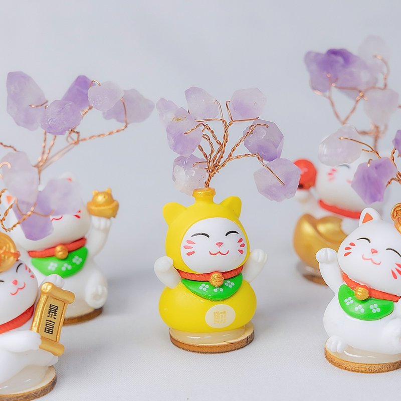 紫簇花招財貓 -一入 - 擺飾/家飾品 - 水晶 