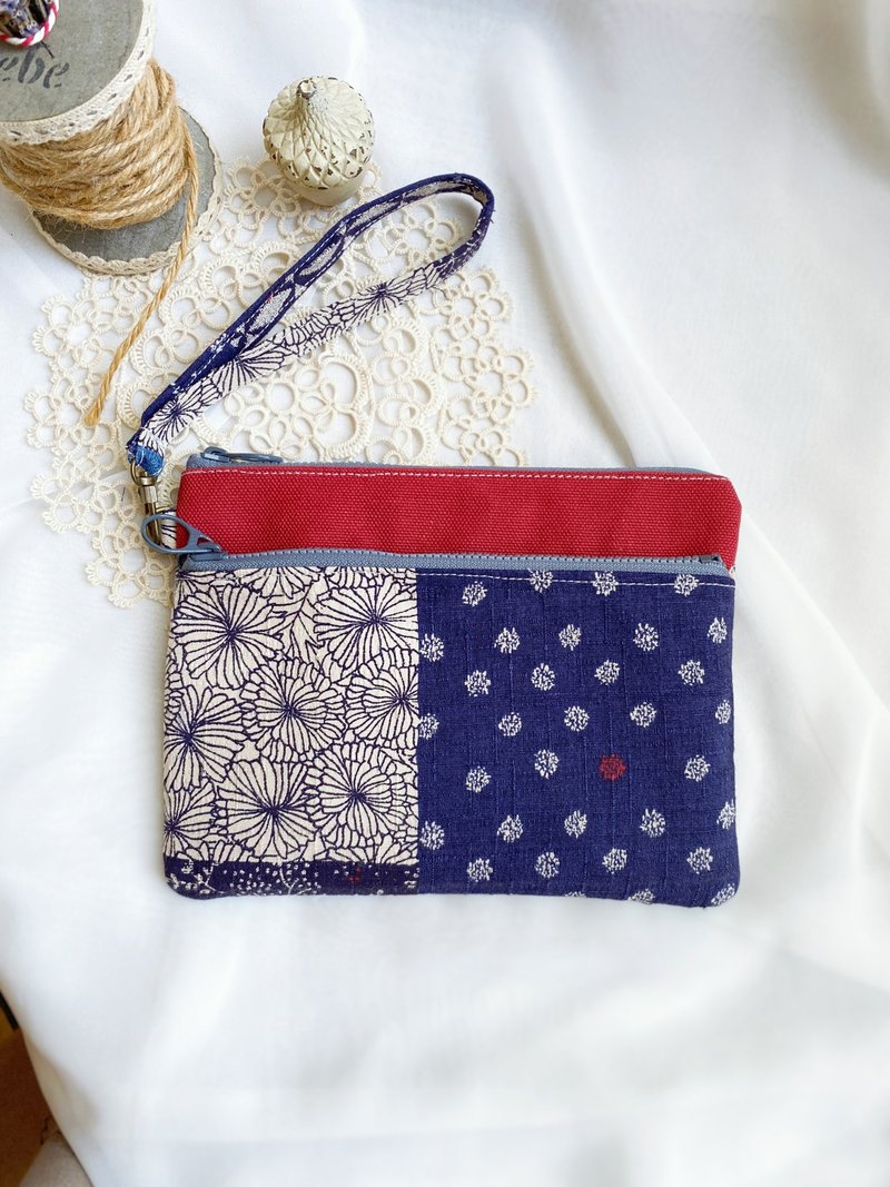 [Handmade by Good Day] Japanese style Japanese style floral cloth double layer clutch bag gold storage bag gift - กระเป๋าคลัทช์ - ผ้าฝ้าย/ผ้าลินิน หลากหลายสี