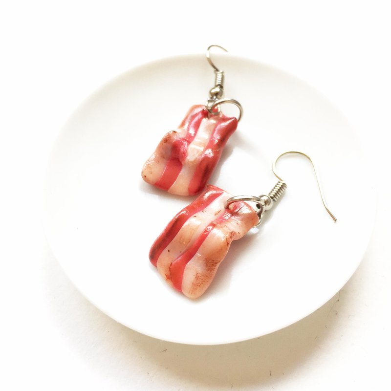 bacon earring - 耳環/耳夾/耳骨夾 - 黏土 紅色