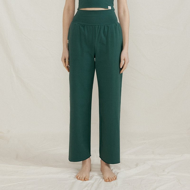 Front2line Bandha Two-Wear Slit Yoga Pants Green - ชุดโยคะ - ผ้าฝ้าย/ผ้าลินิน สีเขียว