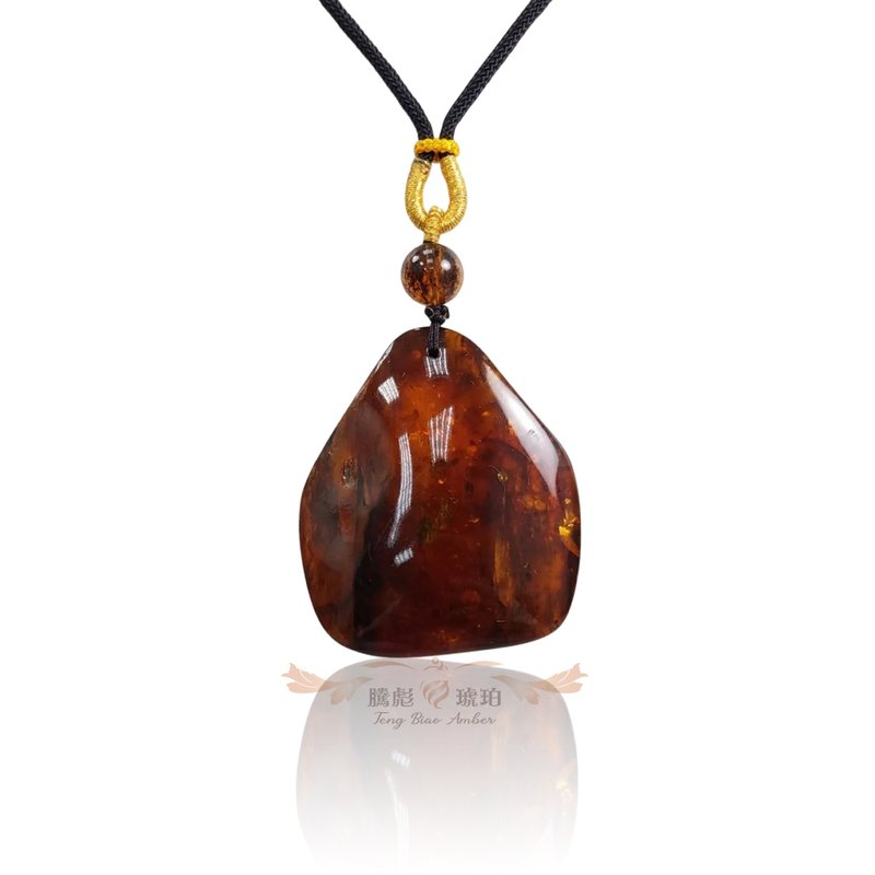 Tengbiao Amber Natural Baltic Sea Wax Raw Ore Fossil Leaf Vein Good Luck Pendant Necklace - Necklaces - Gemstone Brown