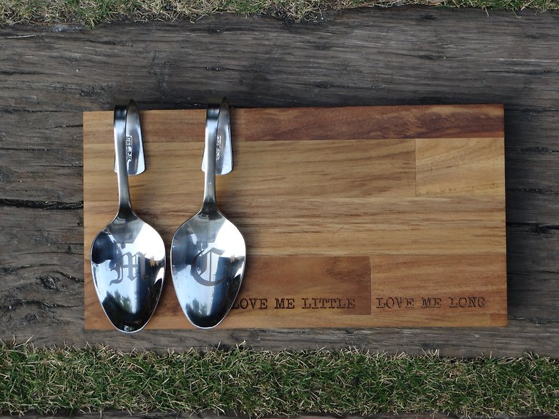 "Customized" double pairs (wooden plate + spoon) as a gift - ช้อนส้อม - ไม้ 