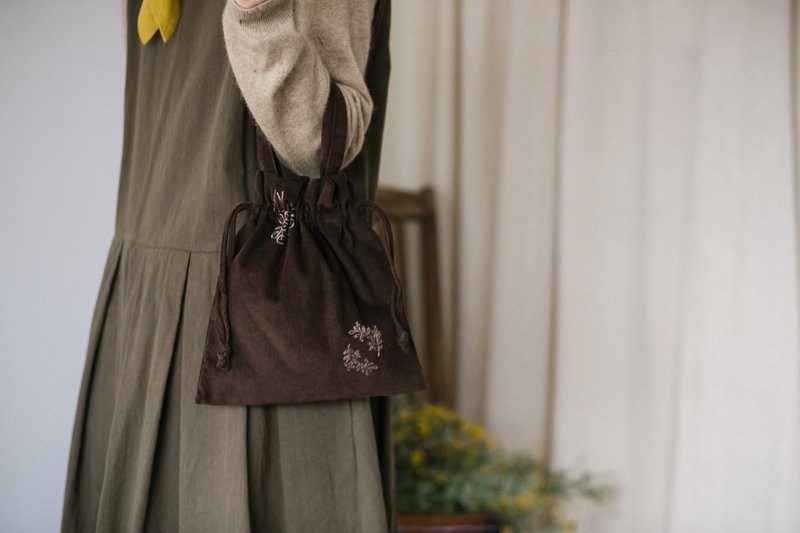 paleMoon | 木槿 燈芯絨刺繡小拎包 - 手提包/手提袋 - 棉．麻 