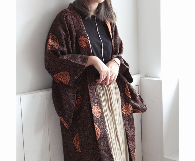 Autumn Japan-made Japanese-style totem print black and orange long