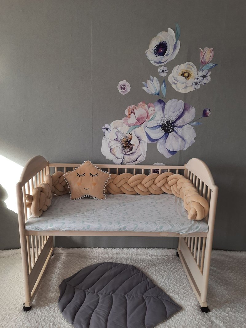 Braided crib  bumper.  Nursery crib bedding + Star pillow as a gift! - 嬰兒手鍊/飾品 - 棉．麻 多色