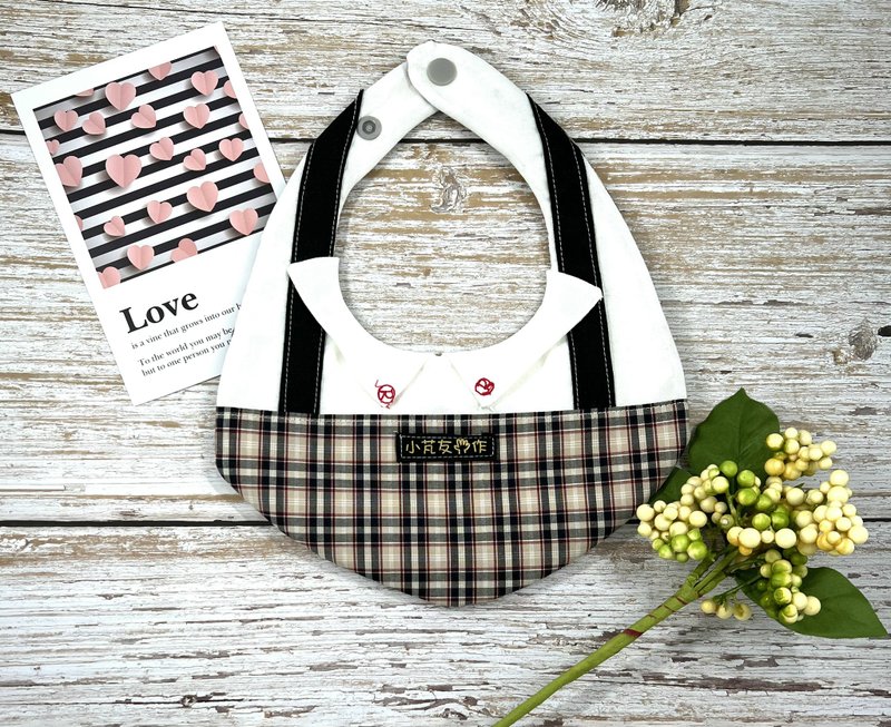 小紳士兜 六層紗圍兜 格紋吊帶 - 圍兜/口水巾 - 棉．麻 