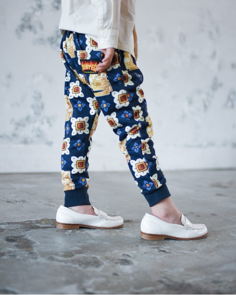 Sweatpants Harapeko Paint Setup Printed Flower lover Character Elastic Waist - Pants - Polyester Blue