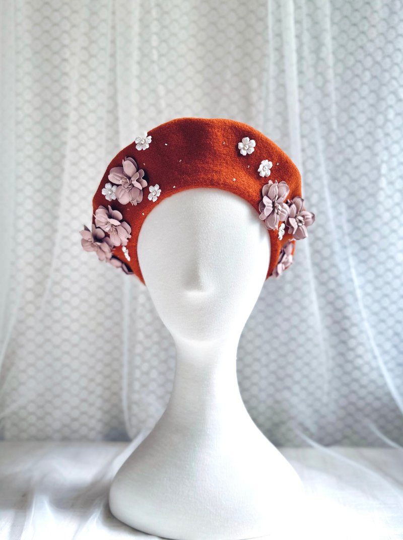 設計款手工羊毛Béret- Beatrice (Caramel) - 帽子 - 羊毛 