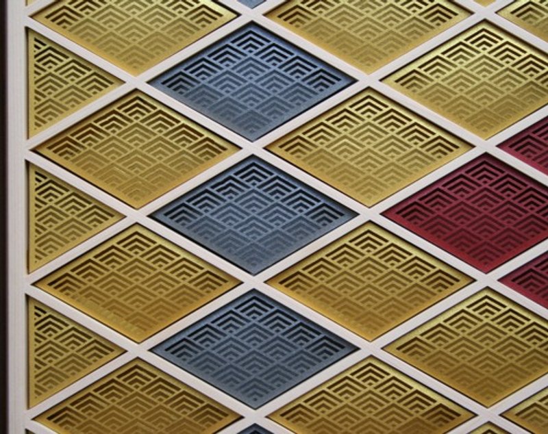 Kumiko Color Ayaba【菱打小文閣青海波3色1號】 - 牆貼/牆身裝飾 - 木頭 金色