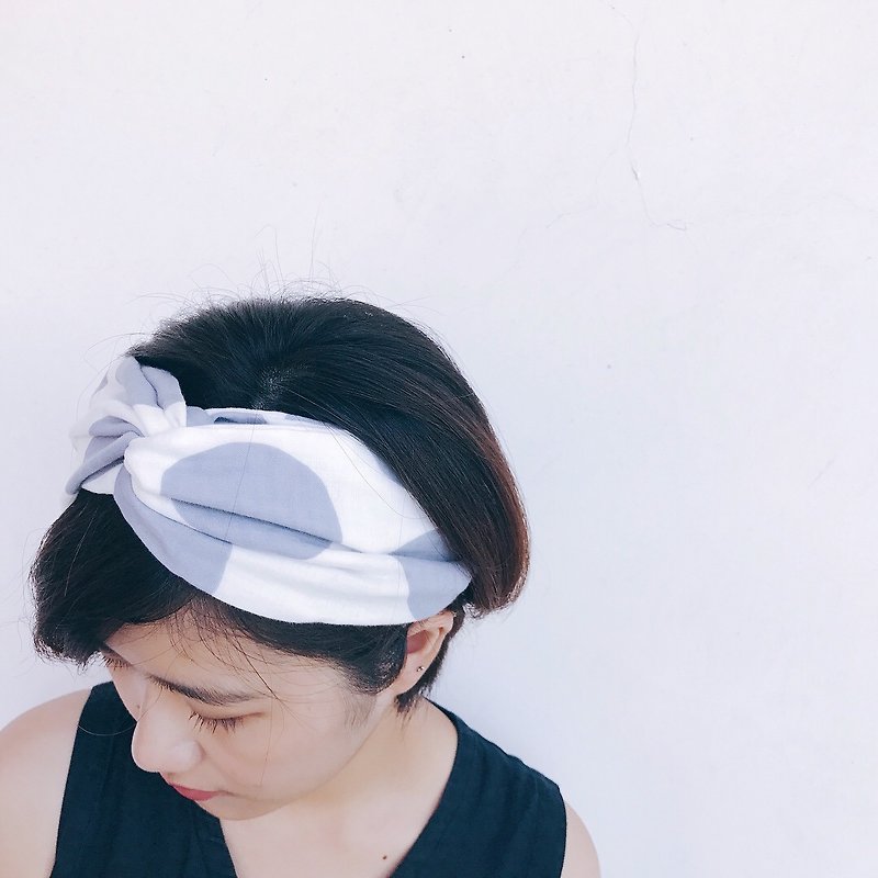 Blue bubble towel cap type elastic wide version / handmade hair band - ที่คาดผม - ผ้าฝ้าย/ผ้าลินิน สีน้ำเงิน
