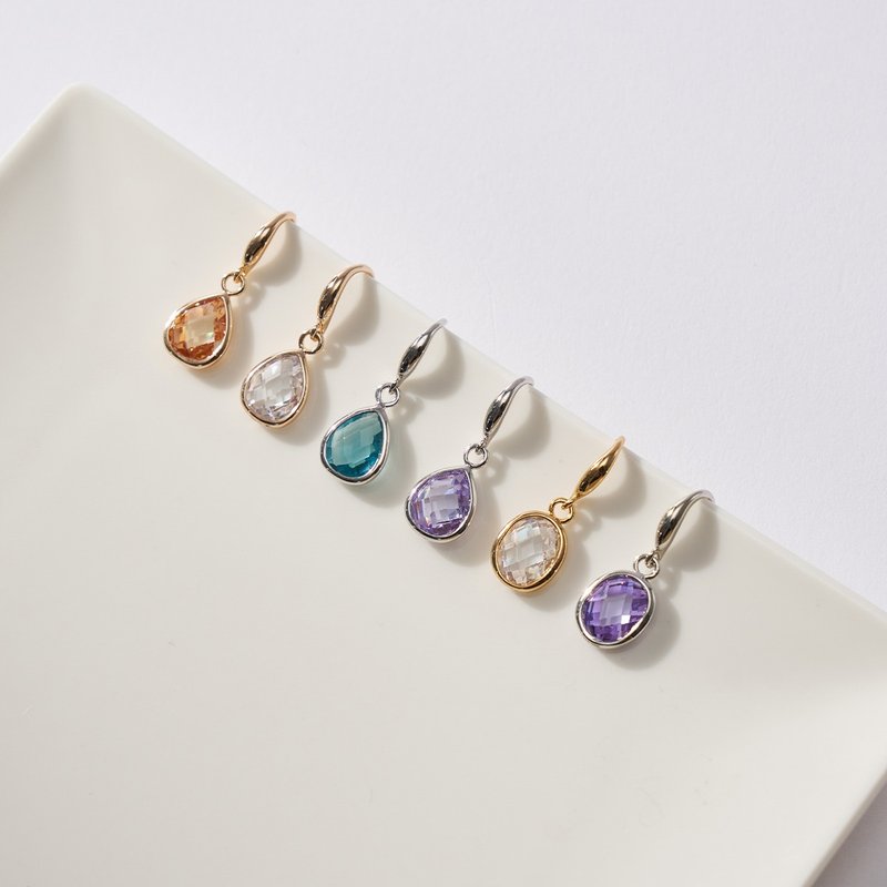 Crystal Clear Teardrop Diamond Earrings (Four Colors Available) - ต่างหู - ทองแดงทองเหลือง 