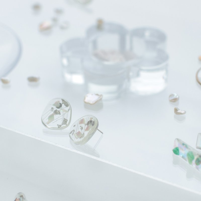 天然石樹脂耳環-銀河/耳針/夾式/可客製 - 耳環/耳夾 - 樹脂 銀色