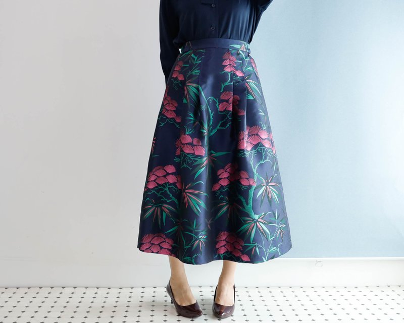 KABUKI Skirt -キモノチックな織り柄のスカート ロング丈 80cm丈 - 裙子/長裙 - 絲．絹 藍色