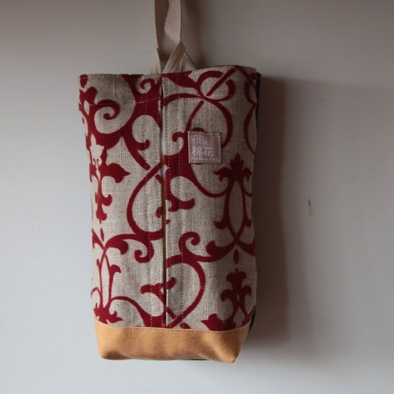  canvas tissue box cover, Hanging Tissue Box, housewarming gift,   - ของวางตกแต่ง - ผ้าฝ้าย/ผ้าลินิน สีแดง
