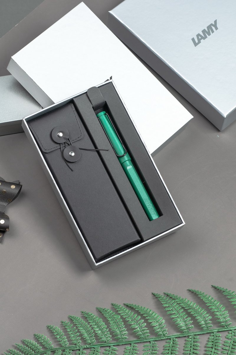 【レーザー刻印】LAMY ローラーボールペン 黒ラインポーチギフトセット / SAFARIシリーズ - スターバックスグリーン - 水性ボールペン - プラスチック グリーン