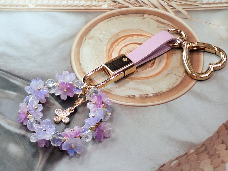 Murano Glass Cherry Blossom Austrian Crystal Keychain - ที่ห้อยกุญแจ - กระจกลาย 