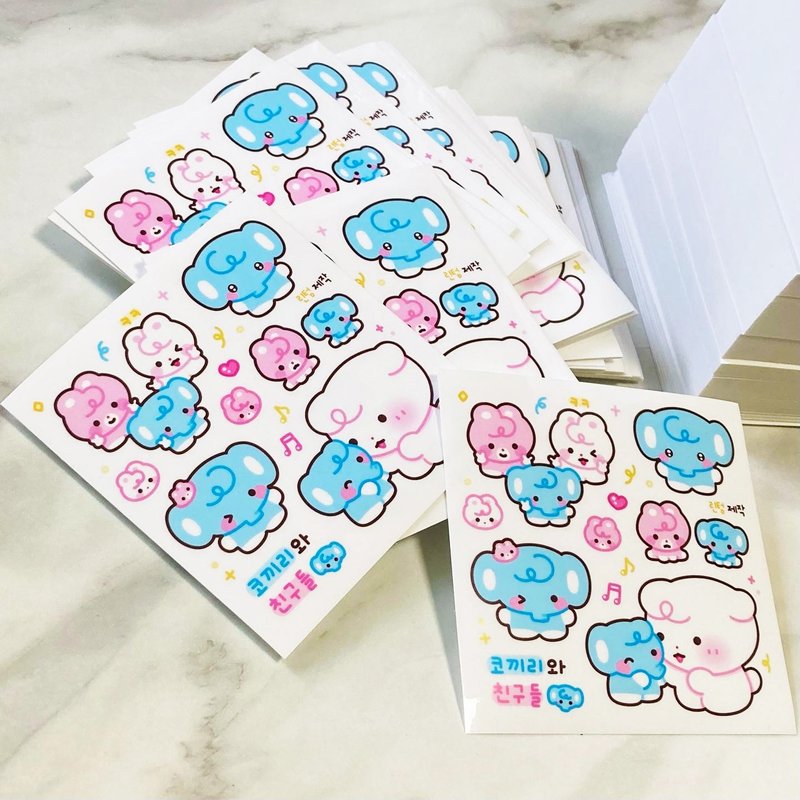 Elephants and Friends - Korean Cute Diary Stickers (lintam) - สติกเกอร์ - กระดาษ สีน้ำเงิน