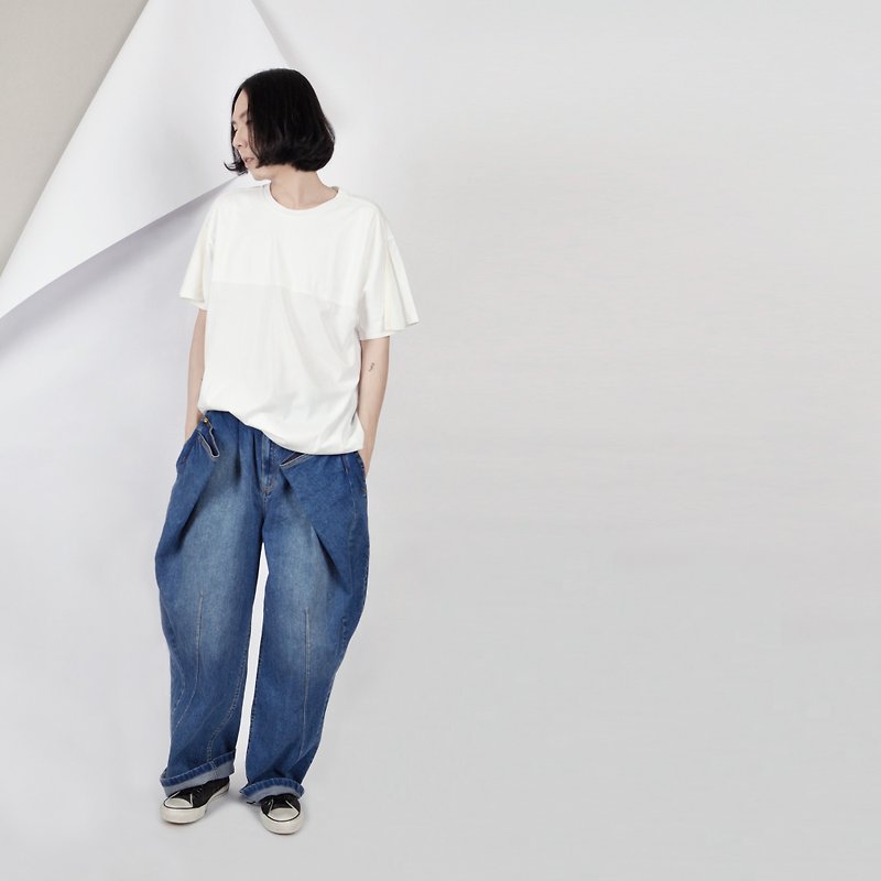 AFTER - 寬鬆衩片T恤 - 男 T 恤 - 棉．麻 白色