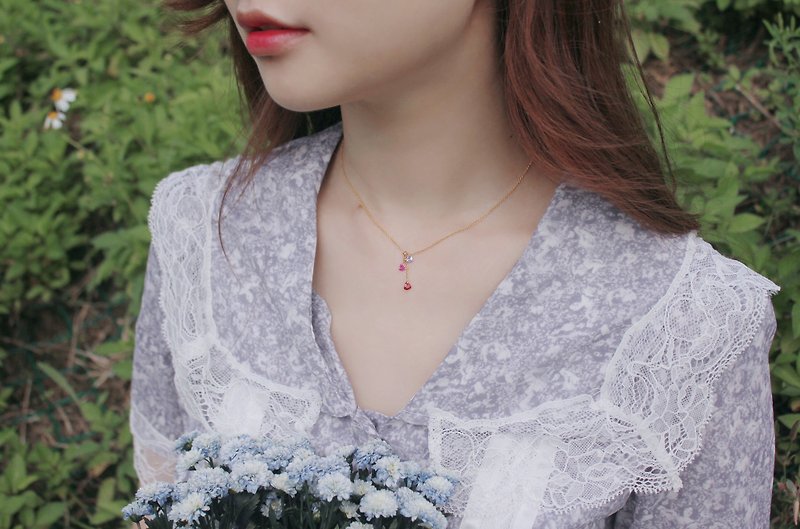 *hippie* Aurora│3 colors heart-shaped Zircon 14K GF Necklace / Choker - Chokers - Other Metals Gold