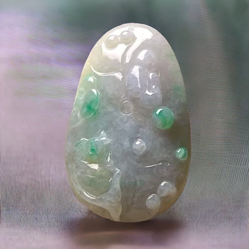 春帶彩翡翠巧雕荷包有魚項鍊 | 天然緬甸玉A貨翡翠 | 送禮 - 項鍊 - 玉石 多色
