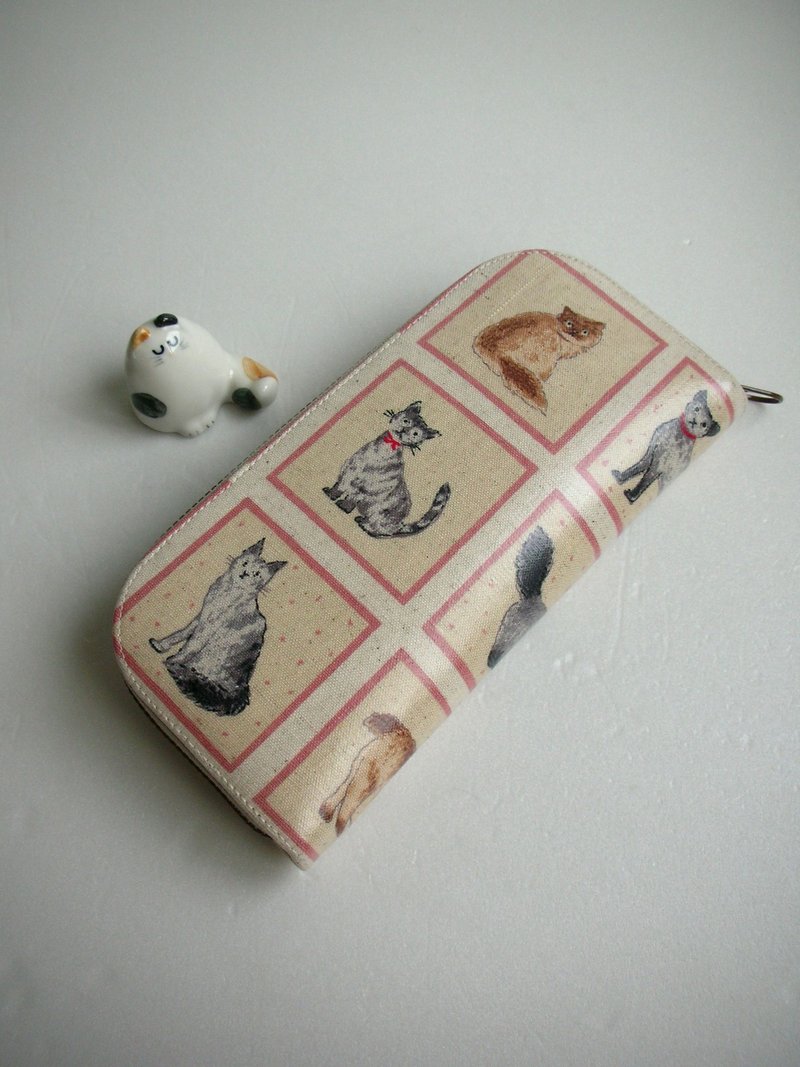 Japanese tarpaulin【Cute Cute Cat】-long clip/wallet/coin purse/ - กระเป๋าสตางค์ - วัสดุกันนำ้ สึชมพู