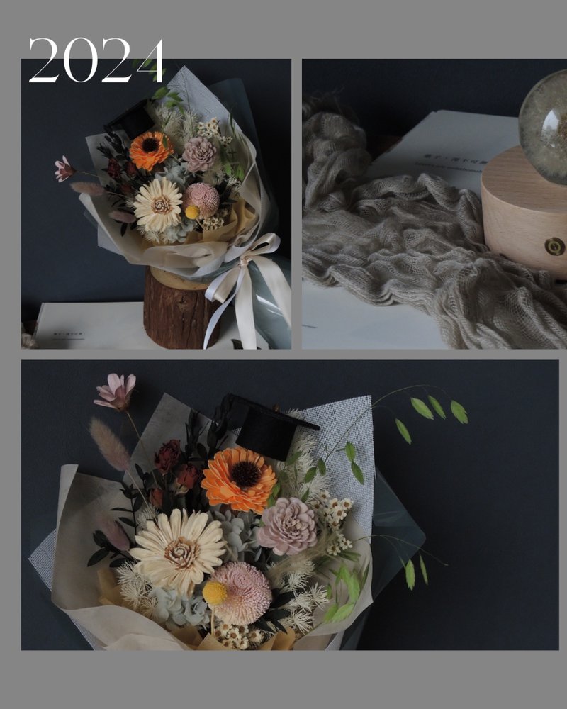 [Graduation Flower Gift] Graduation Season Bouquet Night Light Crystal Ball Preserved Flowers Dried Flowers Sunflowers - ช่อดอกไม้แห้ง - พืช/ดอกไม้ 