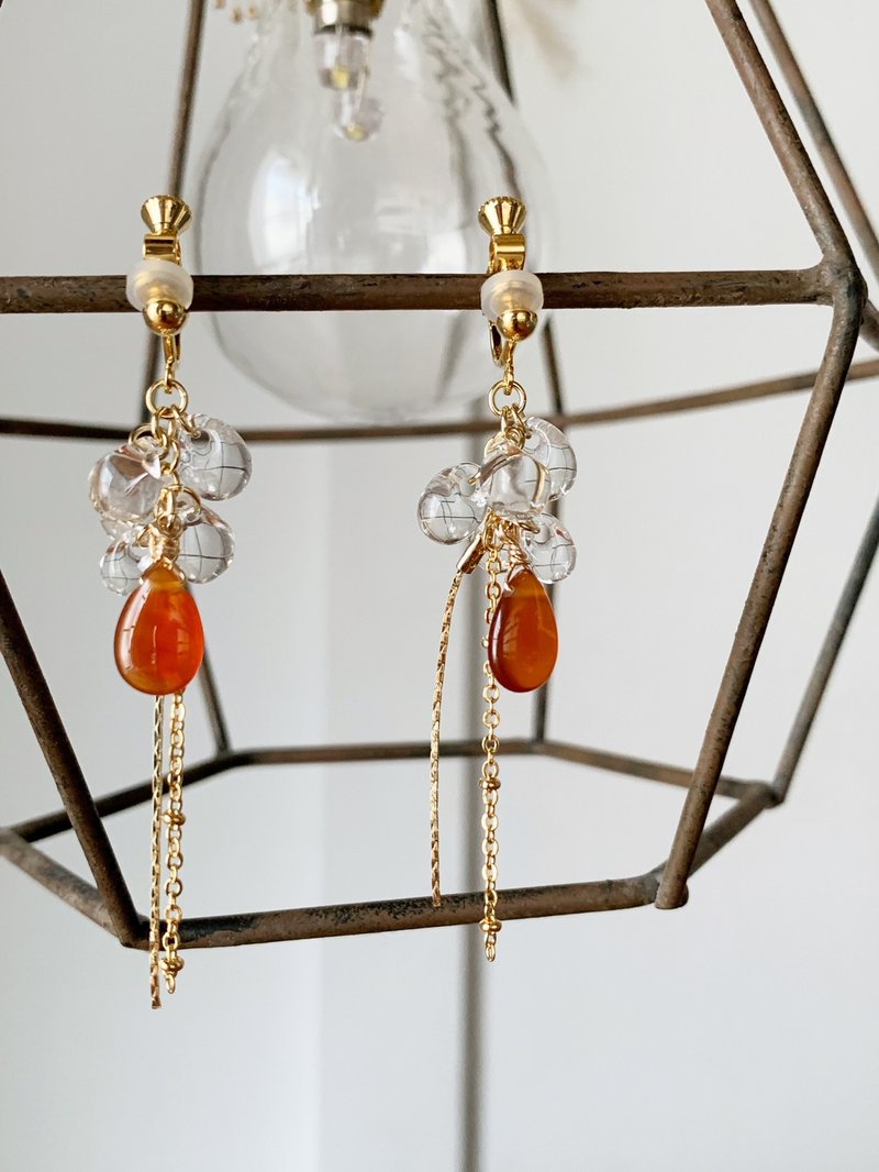 [July Birthstone] Carnelian Drop Clip-On - Earrings & Clip-ons - Semi-Precious Stones Orange