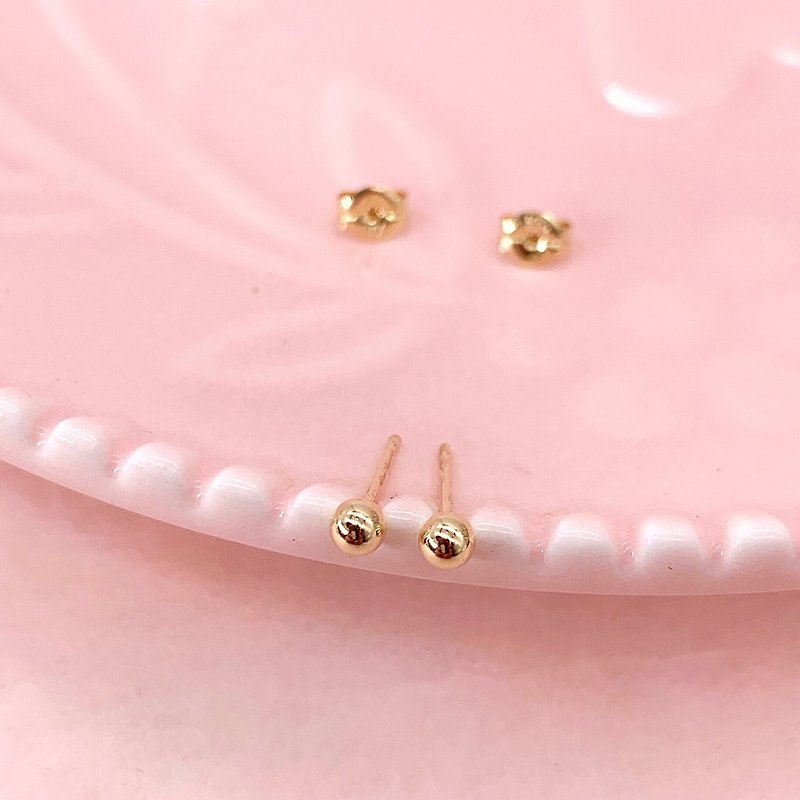 Aru Light Jewelry Micro Jewelry 18k Yellow Gold 3mm Small Gold Beads - ต่างหู - เครื่องประดับ สีทอง