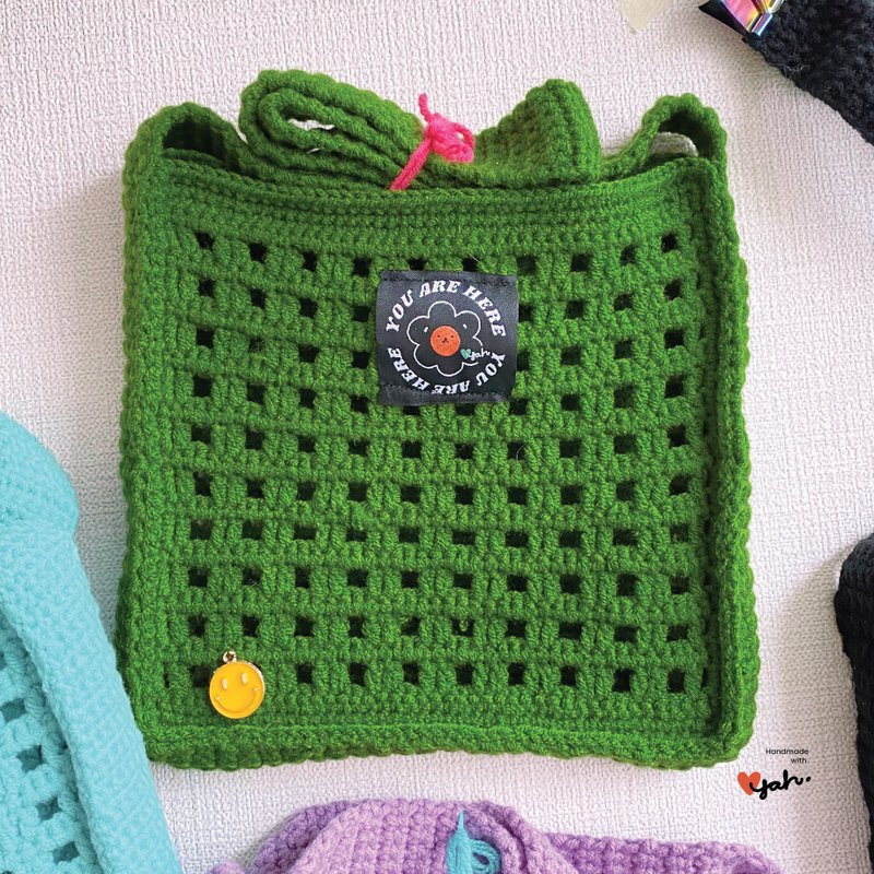 手工編織簍空側孭袋 (綠色) - 側背包/斜背包 - 聚酯纖維 綠色