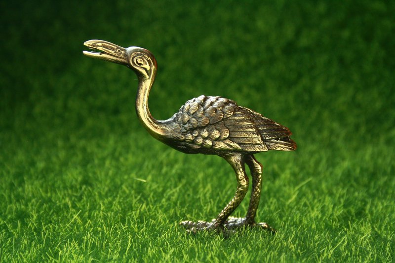 Stork, crane bird - miniature statuette of brass, metal figurine - Items for Display - Copper & Brass 