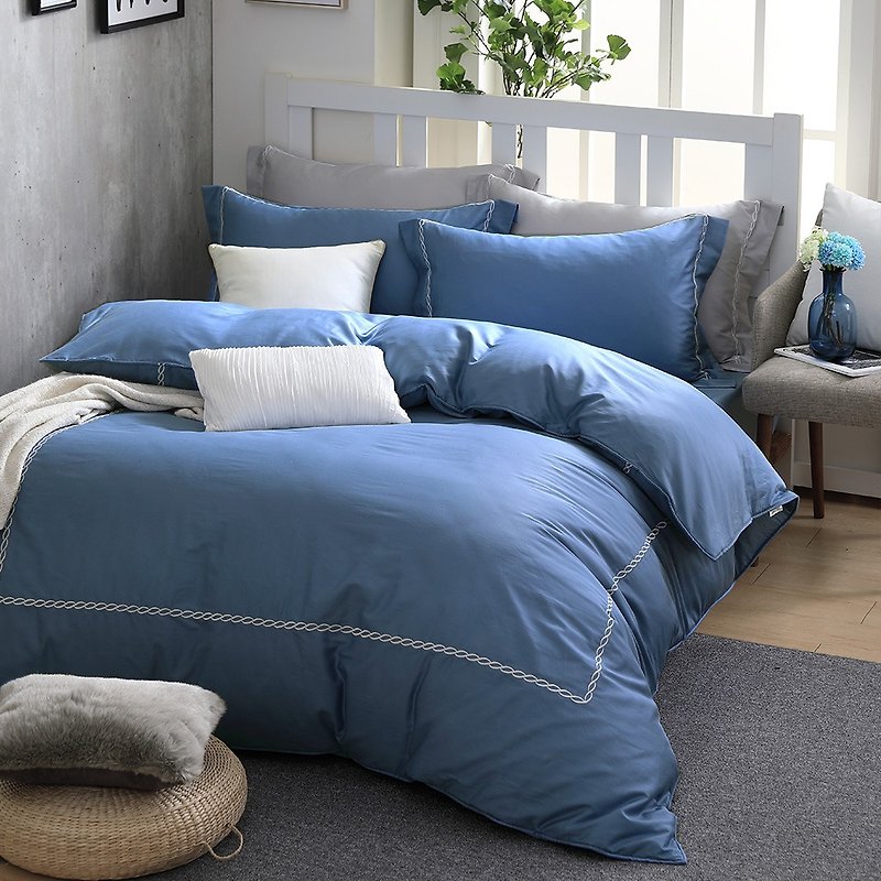(特大)返真-優雅藍-高質感60棉兩用被床包四件組【6*7尺King 】 - 寢具/床單/被套 - 棉．麻 藍色