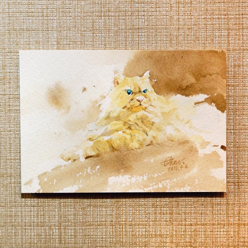 Watercolor painting [Caramel cat odd flowers] - โปสเตอร์ - กระดาษ สีนำ้ตาล