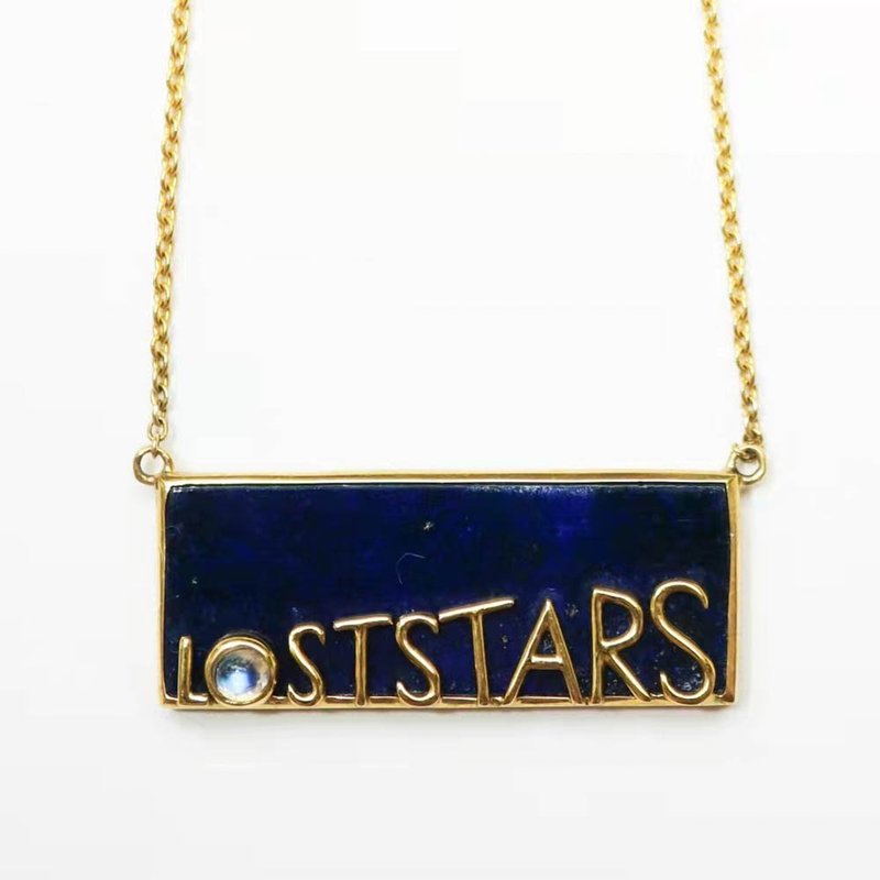 【星空系列-LostStars】原創18K金 高級感青金石月光石項鏈 - 項鍊 - 寶石 銀色