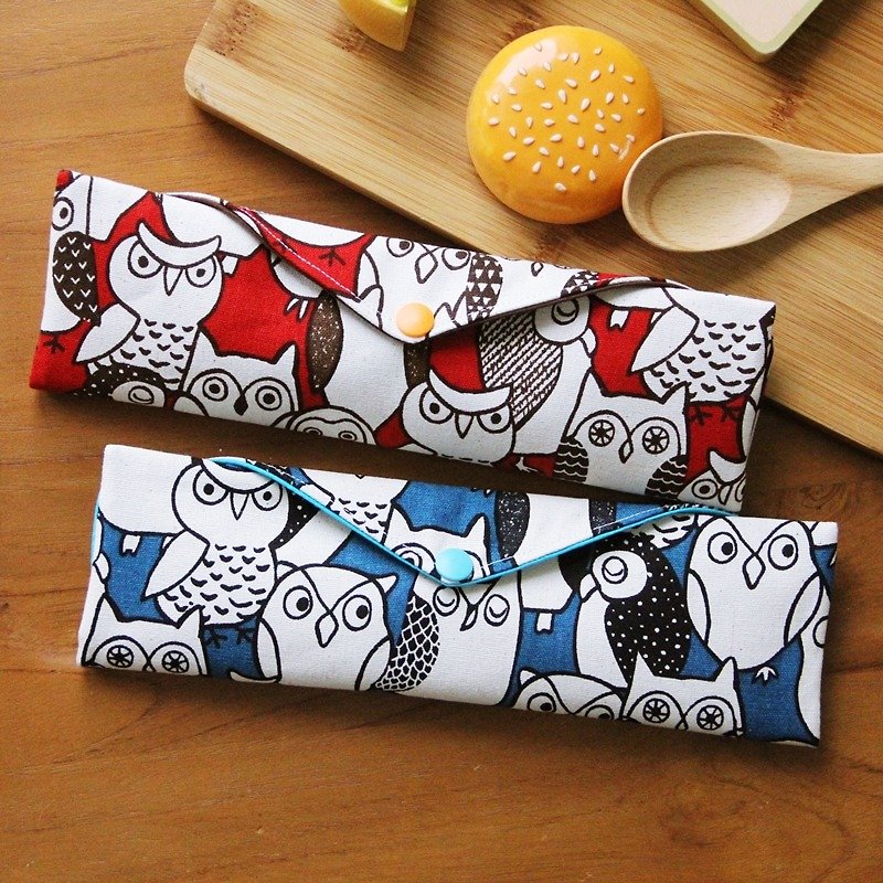 Boyfriend and girlfriend eco-friendly chopsticks bag ~ guardian owl. Storage bag. Hand-made meal bag. Self-style - Storage - Cotton & Hemp Red