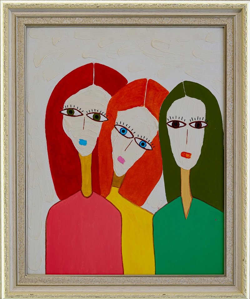 40x50 cm Large Abstract Figurative Painting on Canvas Original Women's Faces - Wall Décor - Cotton & Hemp Multicolor