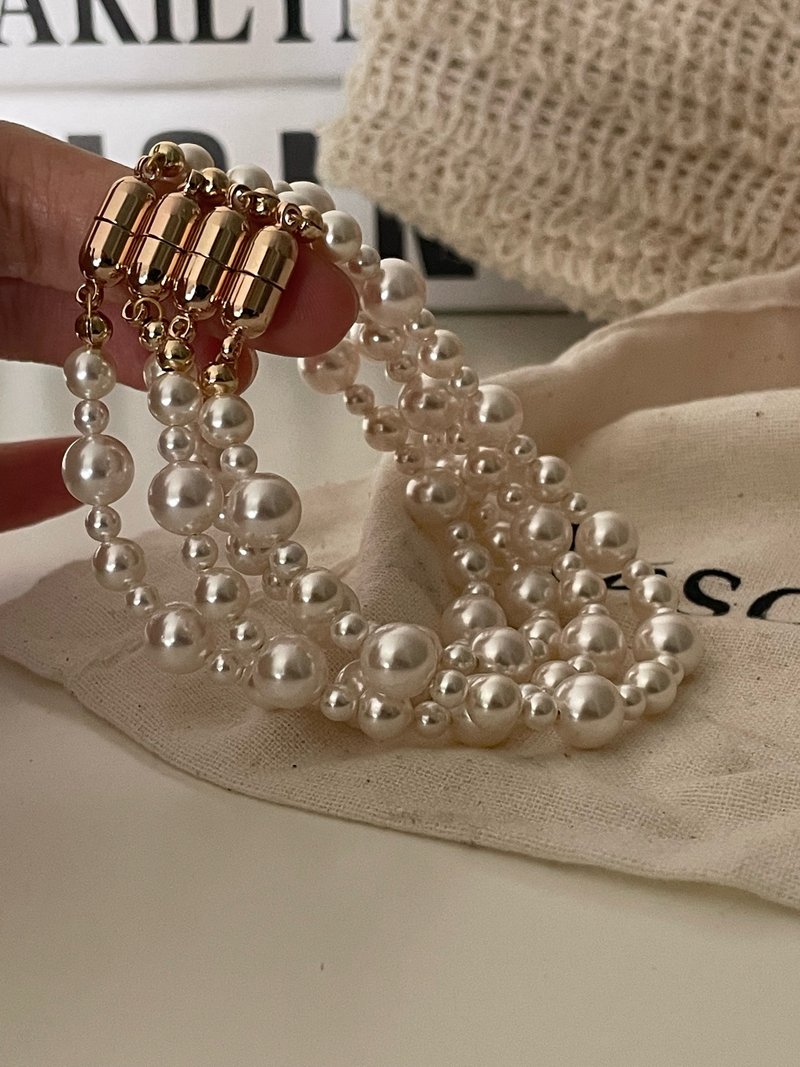 Swarovski pearl bracelet 施华洛大小珍珠手链 - Bracelets - Pearl White