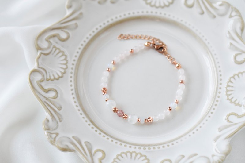 Romantic。Rose Gold Strawberry Quartz Rose Quartz Natural Stone Bracelet - Bracelets - Crystal Pink