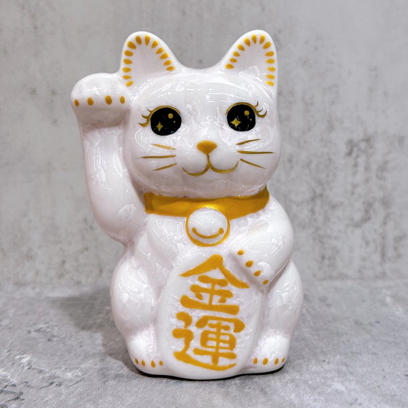 【清燒富喵】日本清水燒招財貓 | 花結晶 桃 金運 右 特小 - 擺飾/家飾品 - 瓷 卡其色