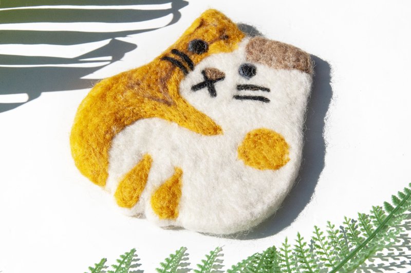 情人節禮物 聖誕交換禮物 森林系羊毛氈杯墊 動物杯墊-貓咪吸水墊 - 杯墊 - 羊毛 多色