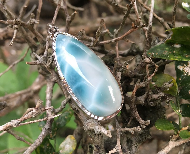 ♦ ♦ My.Crystal ♦ Sea Fisherman's quality La Lima large drop Silver Pendant - Necklaces - Gemstone Blue