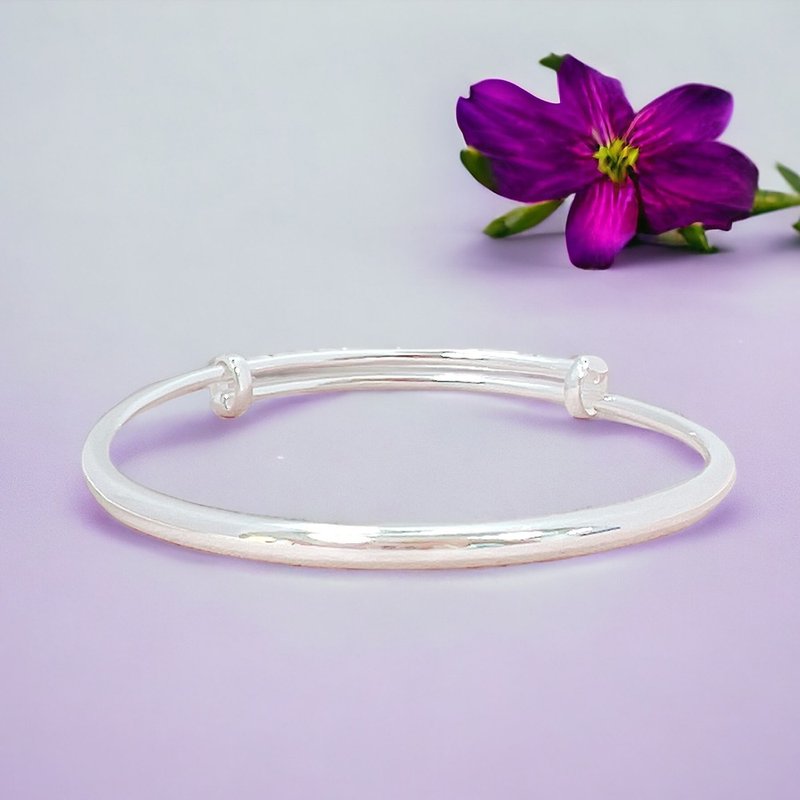 999 sterling silver bracelet | Baby (0-4 years old) size bracelet with bright surface and plain surface | Adjustable size | Comes with gift box - Bracelets - Sterling Silver Silver