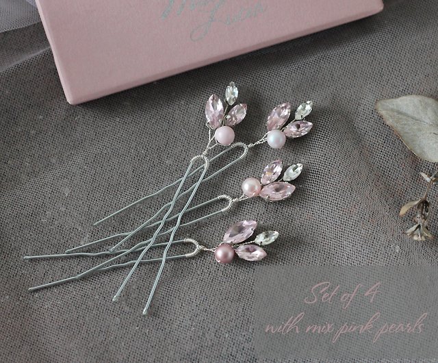 Pink Small Wedding Hair Pins Crystal and Pearl / Dusty rose Bridal Hair  Pins - Shop MiaLuciaBridal Hair Accessories - Pinkoi