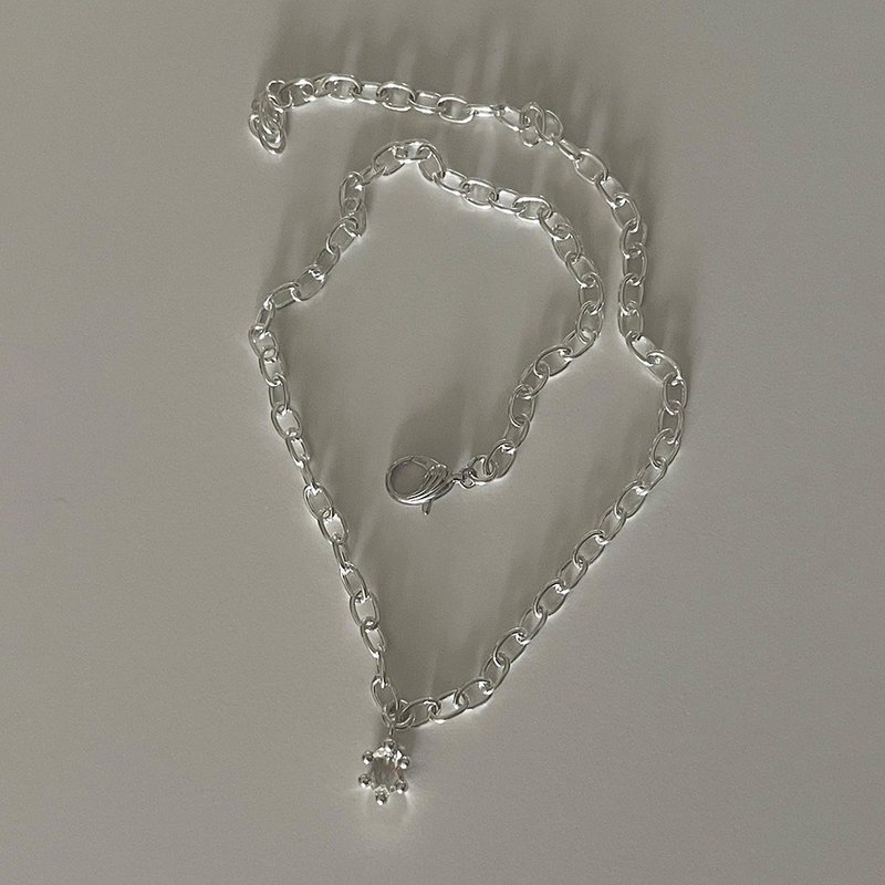 haime bold chain white quartz necklace - 項鍊 - 純銀 銀色