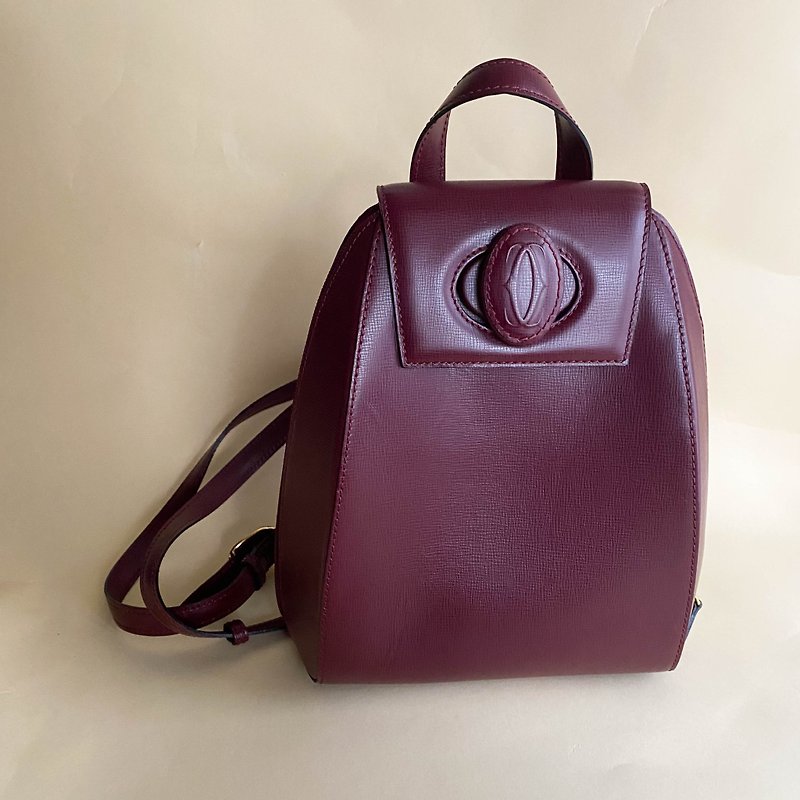 Second-hand Cartier│Backpack│Vintage Backpack│Backpack│Genuine Leather│Antiques│Girlfriend Gift - กระเป๋าเป้สะพายหลัง - หนังแท้ สีแดง