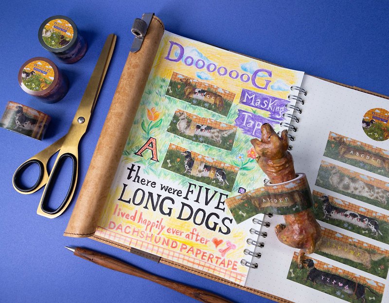[Long Dog DooooooG] Lawn Running Dog - Paper Tape/Dachshund Dog Paper Tape/Handbook Sticker - Washi Tape - Paper 