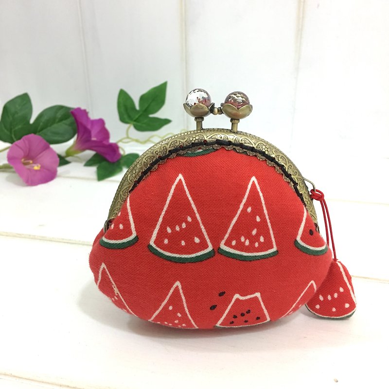 ผ้าฝ้าย/ผ้าลินิน กระเป๋าใส่เหรียญ - ✎ The charm of the mouth gold bag | Nippon Dye | Midsummer watermelon mouth gold bag | 8.5cm