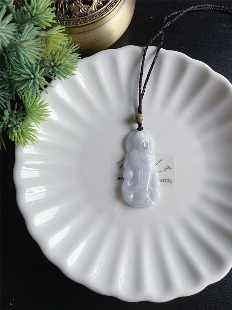 【售出】緬甸玉翡翠 站觀音 菩薩 禮物 玉墜 項鍊 吊飾 保平安 健 - 項鍊 - 玉石 白色