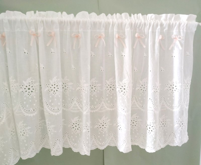 French vintage curtain coffee curtain pure cotton lace embroidered door curtain - ม่านและป้ายประตู - ผ้าฝ้าย/ผ้าลินิน 