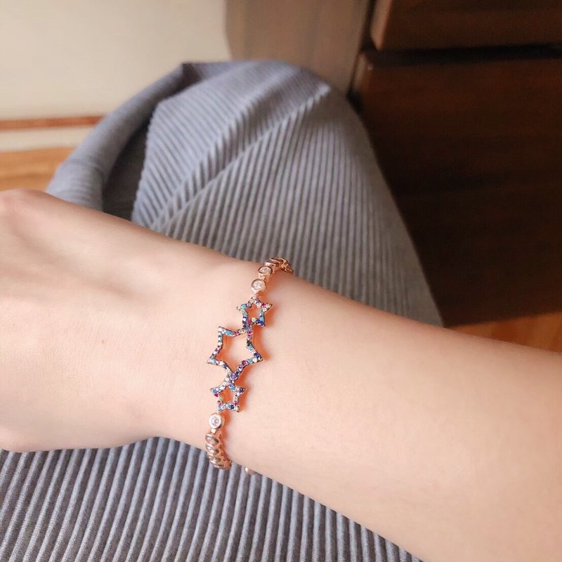 Turkish-made 925 sterling silver mosaic star elevator bracelet - สร้อยข้อมือ - เงินแท้ 