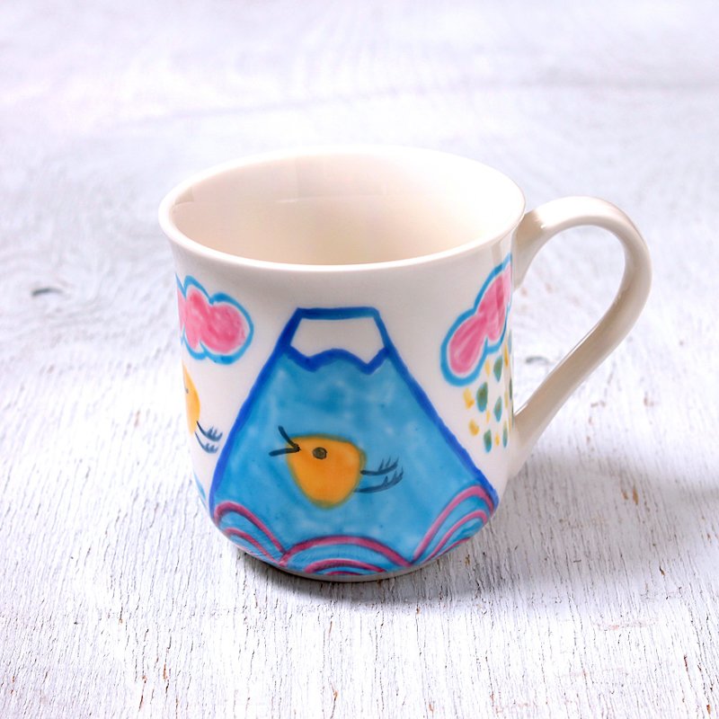Pop Mt. Fuji and wave staggered mugs - Mugs - Porcelain Blue